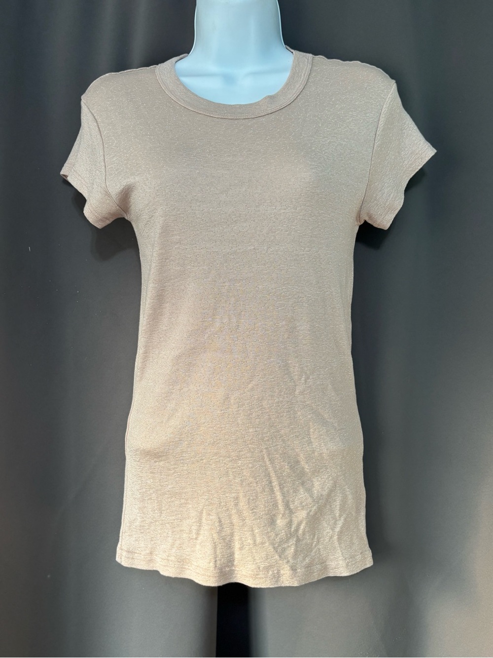 Women's Short Sleeve Scoop Neck Top - Beige